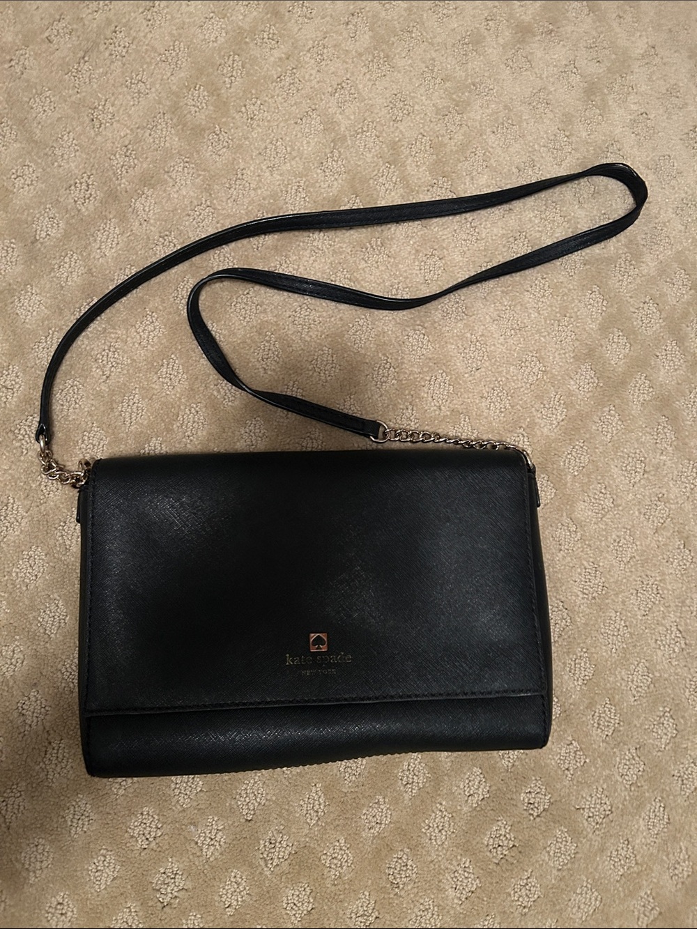 kate spade Black Leather Crossbody with Gold-Tone Accents